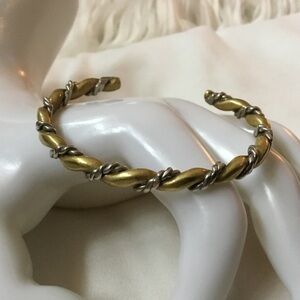 Vintage Brass Silver Plated Twisted Scrolled Bangle Cuff Bracelet